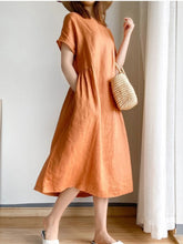 Full Size Casual Round Neck Midi Dress Plus Size OutfitFlow